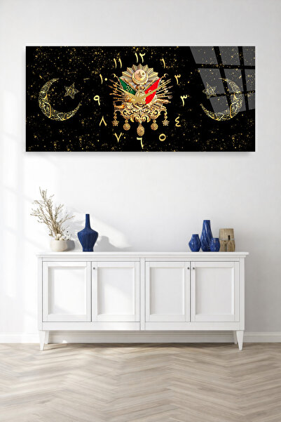 Olinpa KIRILMAZ CAM DUVAR SAATİ , HEM TABLO HEM SAAT OSMANLI ARMASI AY YILDIZ...