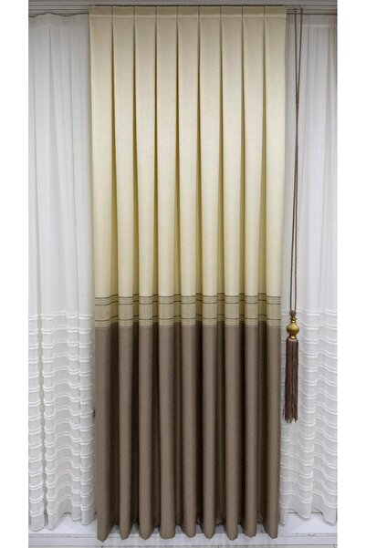 Fon Dünyası Panel Background Curtain Cream Brown (Single Wing)