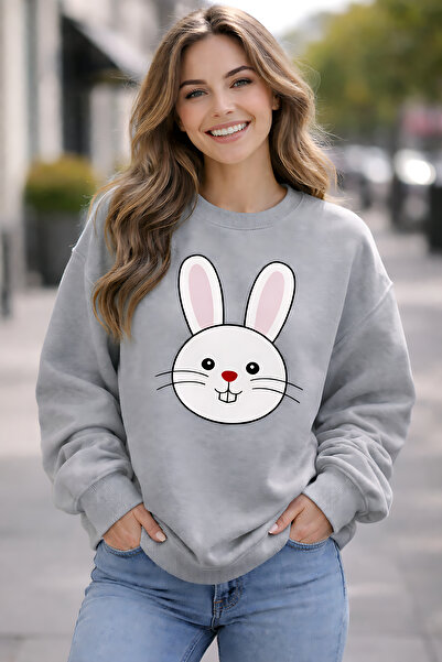 ArtYus Rabbit Face Cotton Relaxed Fit Crew Neck Unisex Sweatshirt