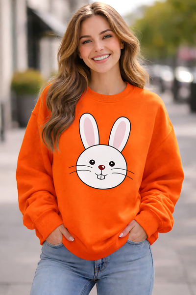 ArtYus Rabbit Face Cotton Relaxed Fit Crew Neck Unisex Sweatshirt