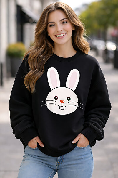 ArtYus Bumbac cu față de iepure croi relaxat guler rotund Unisex Swea tricou