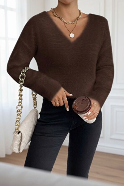 NEWCO ΓΥΝΑΙΚΕΙΟ ΚΑΦΕ ΠΛΕΚΤΟ ΠΟΥΛΟΒΕΡ ΜΕ ΛΟΥΡΑΚΙ ΣΕ ΣΧΗΜΑ V, ΜΑΚΡΥΤΡΙΧΙΚΟ ΚΑΙ ...