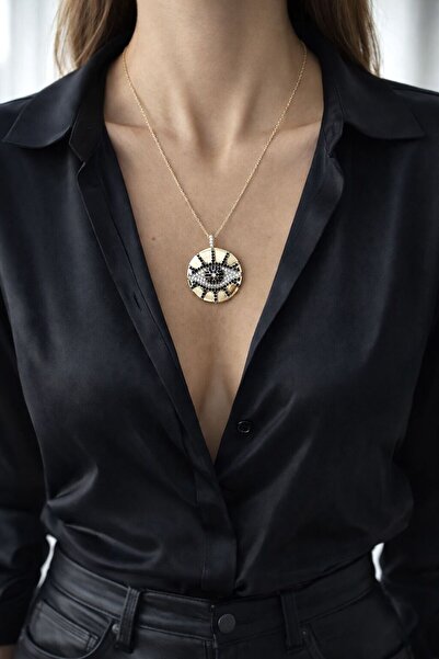 Sense of Atelier Lunor Eye Figured Black & White Zircon Stone Gold Necklace