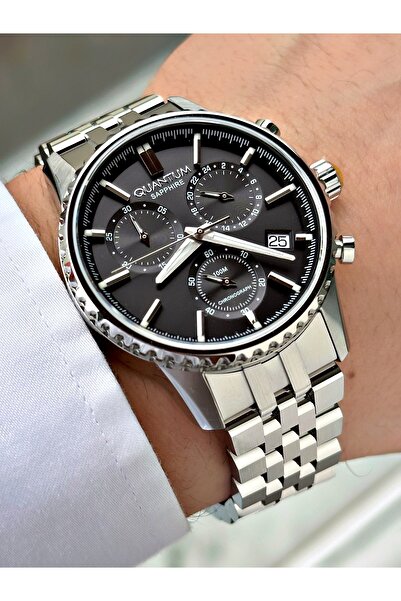 Quantum Functional Silver-Black Color Sapphire Glass Steel Band Steel Case Me...