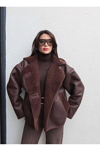 Hollyhocks Textured Suede Plush Inside O Oversized Jacket