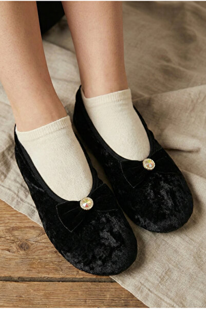 Mijja Parlak Taşlı Kadife Fiyonklu Ev Babeti Günlük Hediye Çeyizlik Kaymaz Pi...