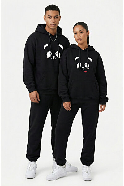 NEVERMIND Unisex Lover Couple Combination Oversized Panda Printed Pair Hoodie