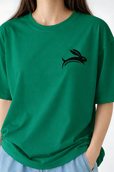 ArtYus Iepure săritor cu imprimeu Bumbac croi relaxat Gât rotund Unisex tricou