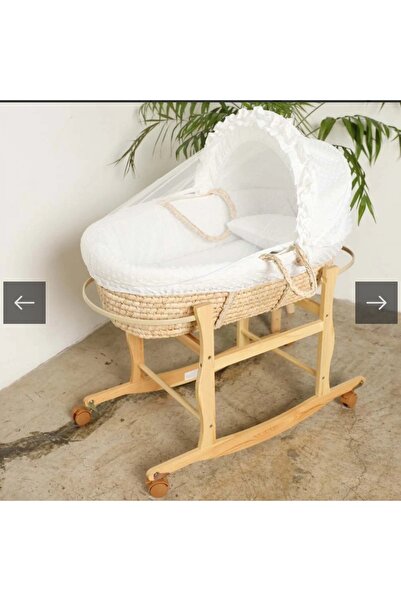 ZEE STAR سلة موسى مع حامل هزاز خشبي مع حامل يتميز بكفرت وفرمل كفرات ومقاس مرتفع