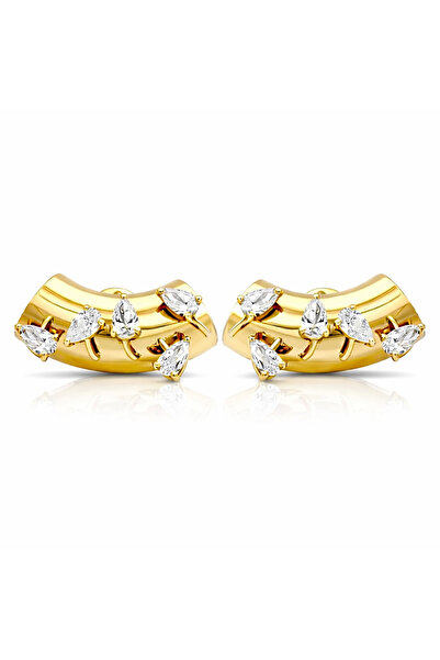 Sense of Atelier Rbow Huggie Marquise Zircon Stone Gold Hoop Earrings
