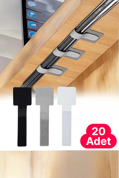 safestore 20 Adet Kendinden Yapışkanlı Cırt Cırtlı Bant Kablo Tutucu, Masaüst...