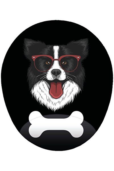 HobiShop Collie Dog with Glasses Black Background - Mouse Pad με στήριγμα καρ...