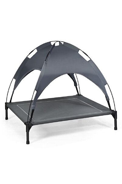 COSTWAY Raised pet bed with removable canopy, shade and sturdy steel frame