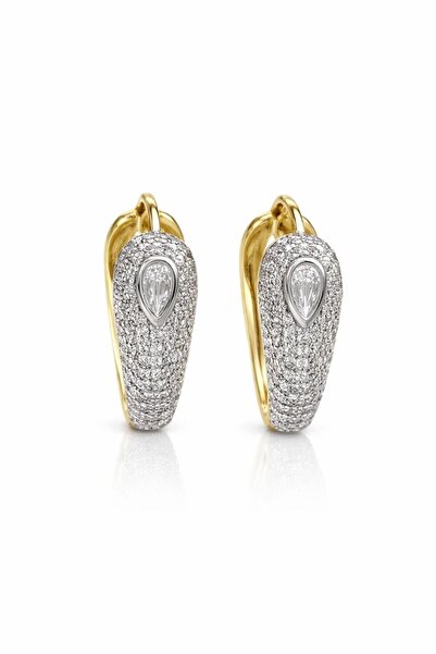 Sense of Atelier Aurea Drop Zircon Stone Two Tone Huggie Hoop Earrings