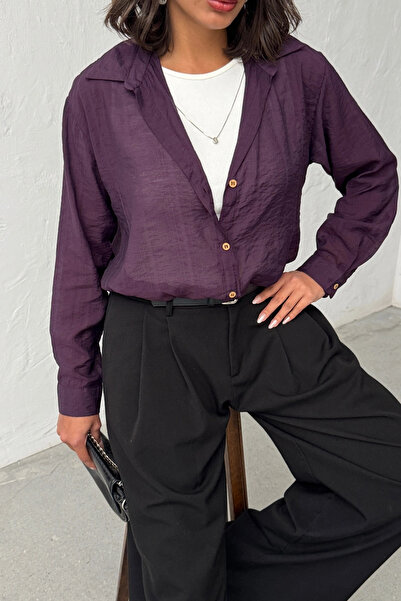 Lusin Women's Plum 3-Piece Set Shirt with Body and Necklace