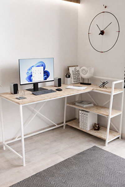 Flinder Merkür Renk Raflı Çift Yöne Uygun, Bilgisayar Masası, Ofis Masası, Çi...