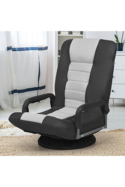COSTWAY Swivel gaming chair with adjustable and foldable backrest, gray