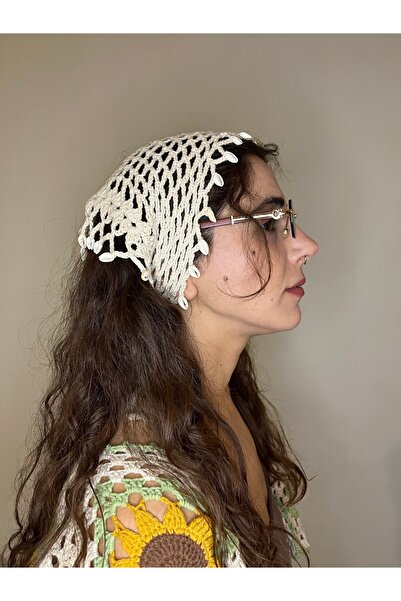 Ra Design store Shell Detailed, Candlelight Colored Mesh Hand-Knitted Bandana