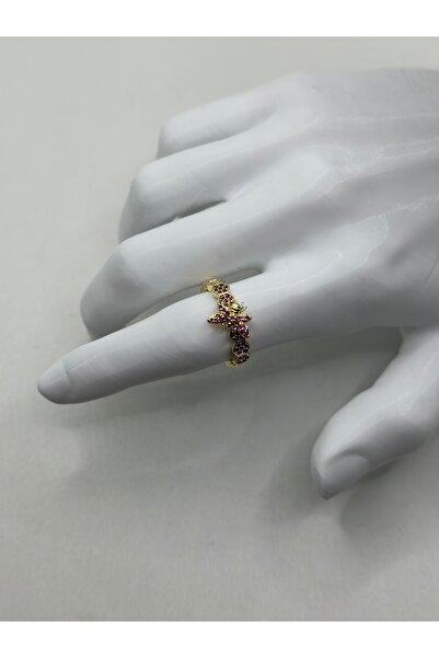 lysiaaccessory Gold Steel Ring with Fuchsia Zircon Stone and Bee Figure |   S...