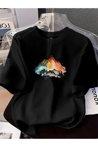 FUFLUNS Colorful Dag Printed Oversize Circular Neck T-Shirt