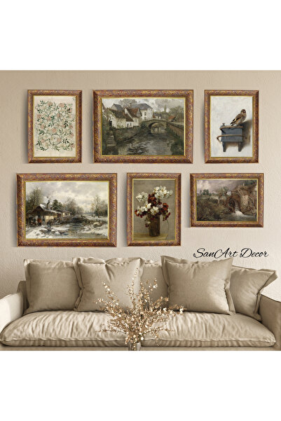 Sanart Σετ ελαιογραφίας με κορνίζα, 6 τεμάχια ζωγραφικής με κορνίζα, ρετρό ζω...