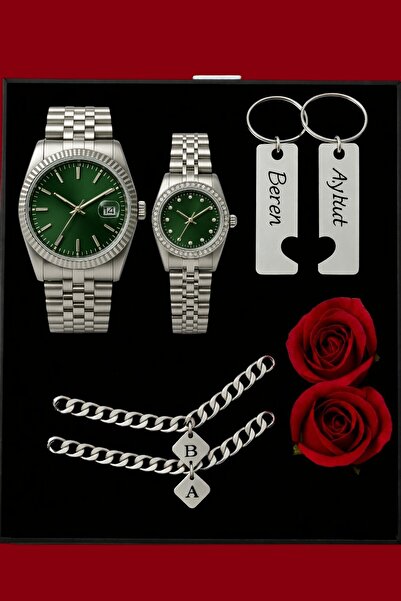 nw northwatch Kişiye Özel Siyah Çift Saat Seti – İsimli Anahtarlık ve Harfli ...