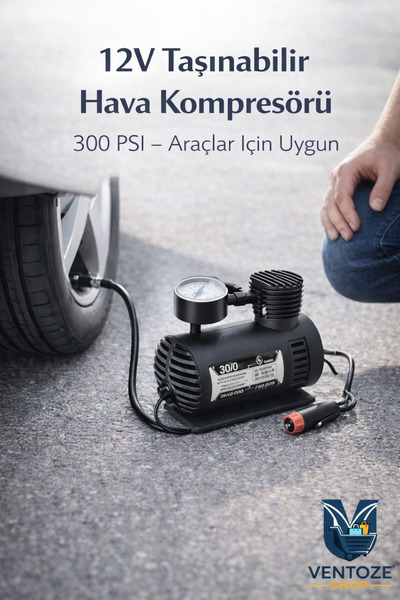 Ventoze 12V 300 PS Taşınabilir Hava Kompresörü I Araç Lastik Şişirme Pompası ...