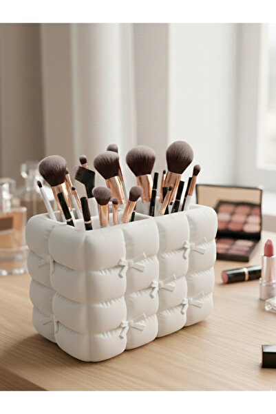 TOYNETIC Üç Bölmeli Estetik Fiyonklu & Baklava Makyaj Organizeri – Fırçalık v...
