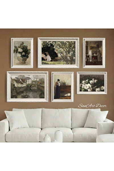 Sanart Set de pictură în ulei cu rame, picturi înrămate de 6 piese, picturi r...