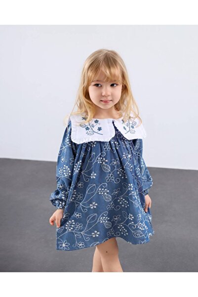 sobekidstore kız çocuk yakası nakışlı elbise bayramlık