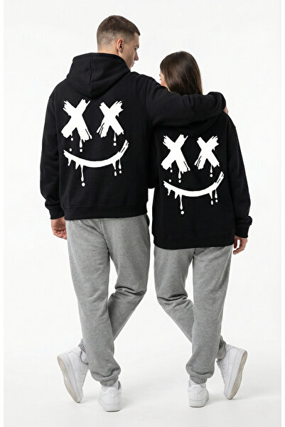 NEVERMIND Unisex Smile Printed Lover Combination Oversized Hoodie Set