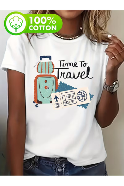 EYMORA Time to Travel Written Print T-Shirt