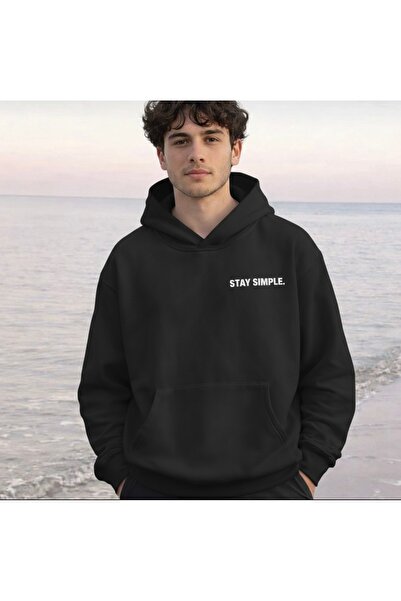 Infire clothing Unisex 100% Cotton Stay Simple Written Printed Hooded Sweatshirt