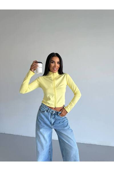 Freya Kadın Siyah Fermuarlı Parmak Geçirmeli Slim Fit Dalgıç Kumaş Sweatshirt