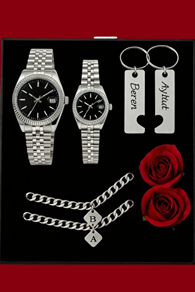 nw northwatch Kişiye Özel Siyah Çift Saat Seti – İsimli Anahtarlık ve Harfli ...