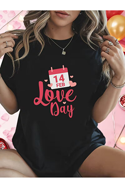 EYMORA February 14 Valentine's Day Love Day Heart Calendar Printed T-Shirt