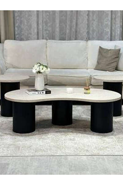 CN Wooden top table set with black base and 2 serving tables