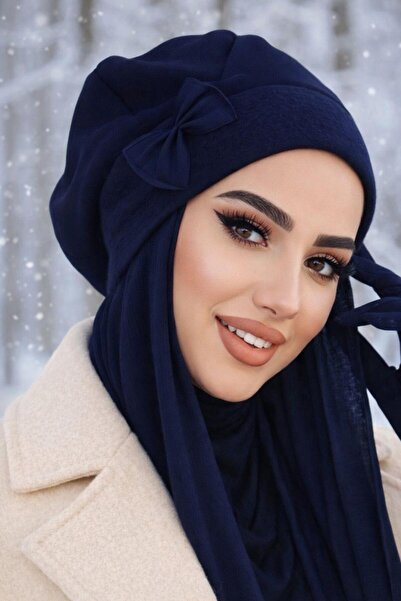 Aişe tesettür Lacivert Şallı Tesettür Bere