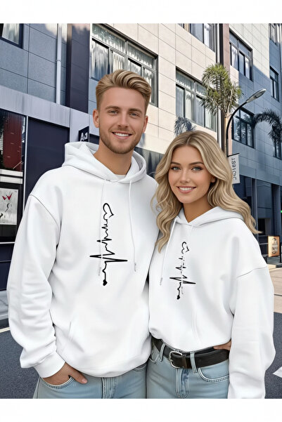 Modaikon Sevgililer Günü Hediye Çift Kombini 2’li Kalp Atışı Desenli Unisex S...