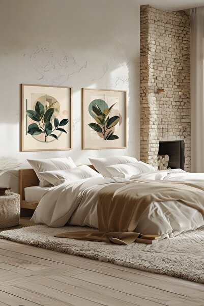 STARYUNA Wooden Framed Geometric Leaves and Nature Themed Double Painting Set...