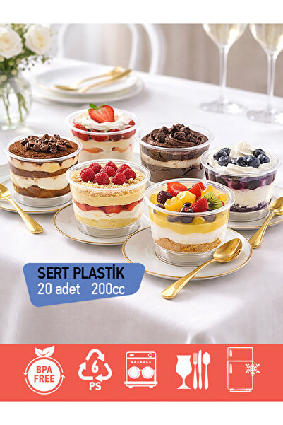 BİZDENGELSİNNET 20’li Ayaklı Kase, Mika Sert Plastik Şeffaf, 200cc Tatlı Meze...