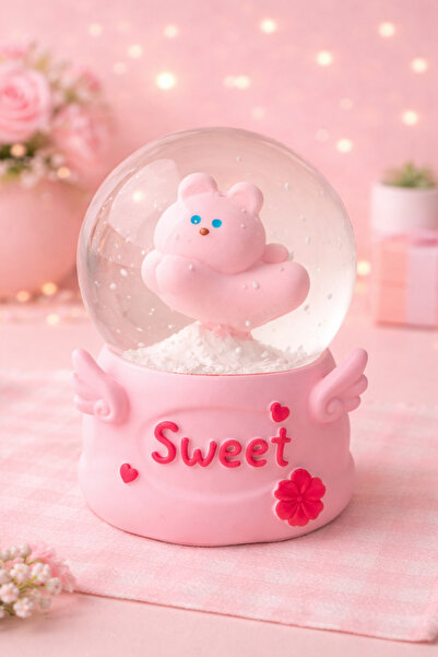 matheon Sweet Işıklı Kar Küresi Pembe Ayıcık – Dekoratif Melek Kanatlı Kar Kü...