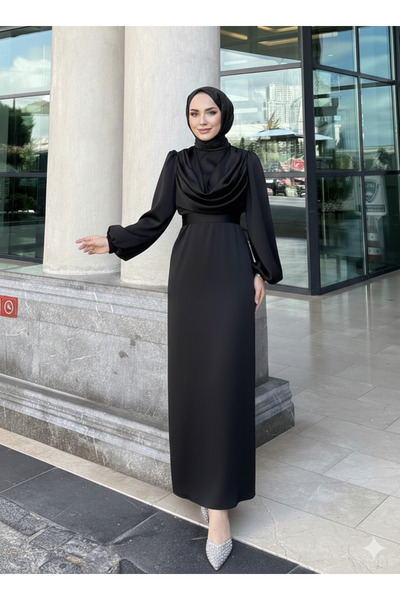 Dagaje Detailed Satin Modest Evening Dress