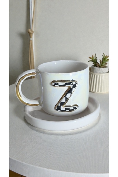 Deniz Kızı Seramik Letter Z Cup with a Base/ Handmade Ceramic Cup