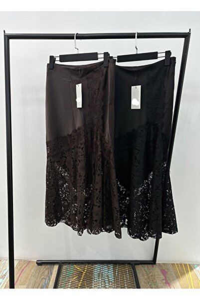 MODAGK Lace Detailed Design Satin Skirt