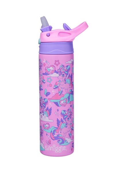 SMIGGLE Trailblazer 520 ml Stainless Steel Flip Water Bottle Pink School Wate...
