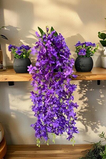 LABURN Sarkıt Mor Salkım Yapay Çiçek Seti 3'lü Saksılı Ev Dekorasyonu