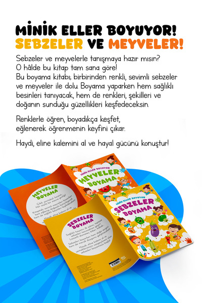 Parodi Yayınları كتاب تلوين للأيدي الصغيرة بتصميم الفواكه والخضروات |   مجموعة من 2 |   الرسم التعليمي لمرحلة ما قبل المدرسة