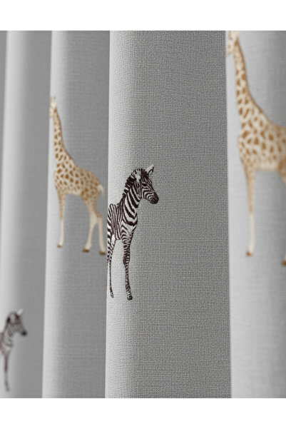 artwork Çocuk Odası Safari Desenli Blackout Fon Perde %100 Karartma, Isı ve I...