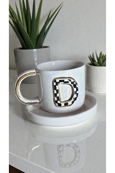 Deniz Kızı Seramik Letter D Cup with a Base/ Handmade Ceramic Cup
